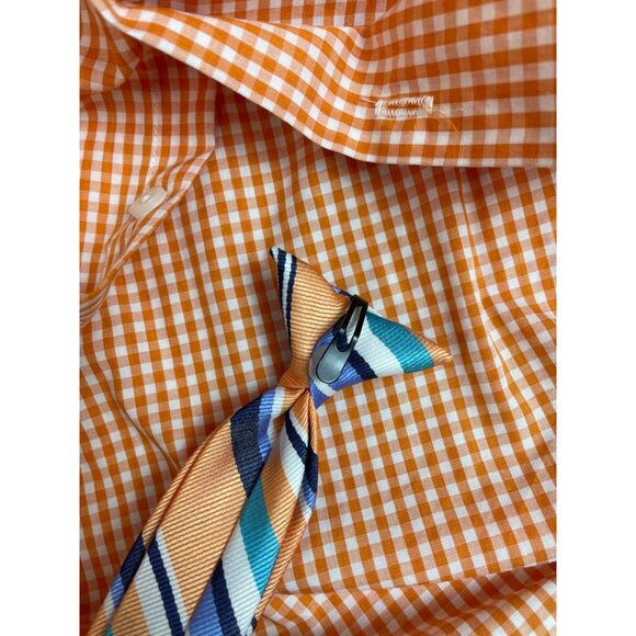 Izod Boys Orange Gingham Shirt & Striped Clip-On Tie Set Size 6 - Picture 4 of 6